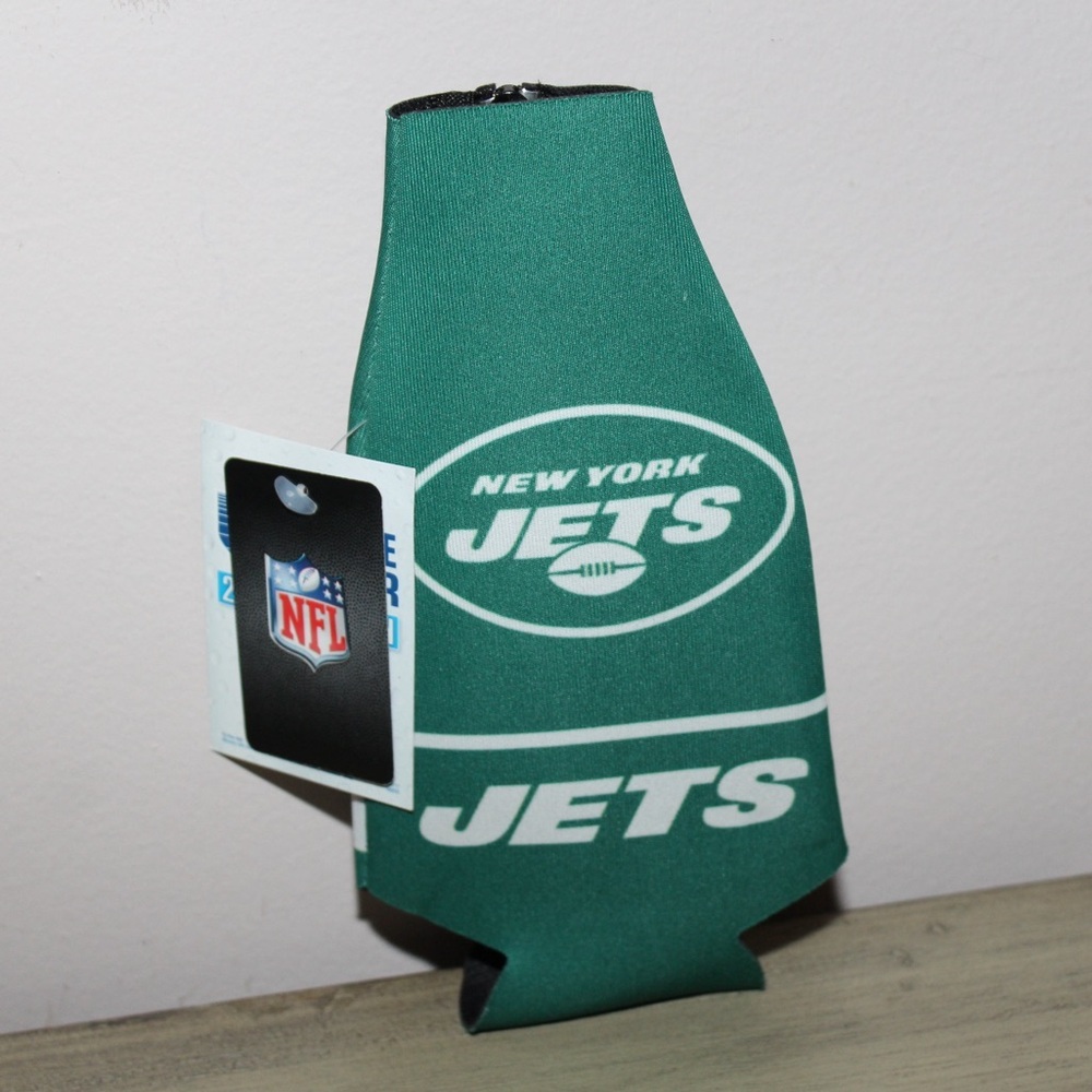 NFL NY JETS Football Bottle Hugger 2-Sided Design NWT Glass Bottle Koozie Gift - Picture 1 of 6